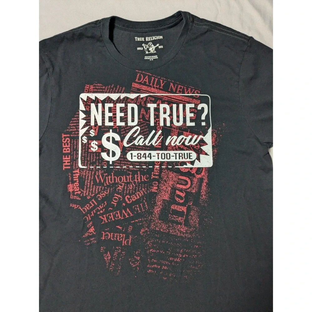 TRUE RELIGION NEED TRUE? CALL NOW Men‎ Medium Black Cotton T-Shirt